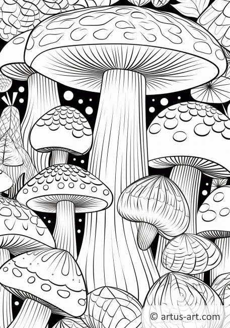 Pagina da colorare con motivi di funghi